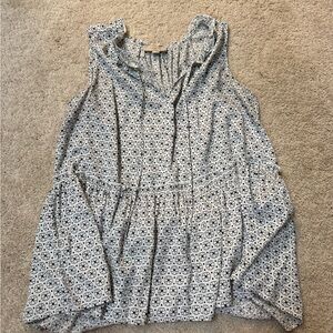 LOFT Top - White & Black Print